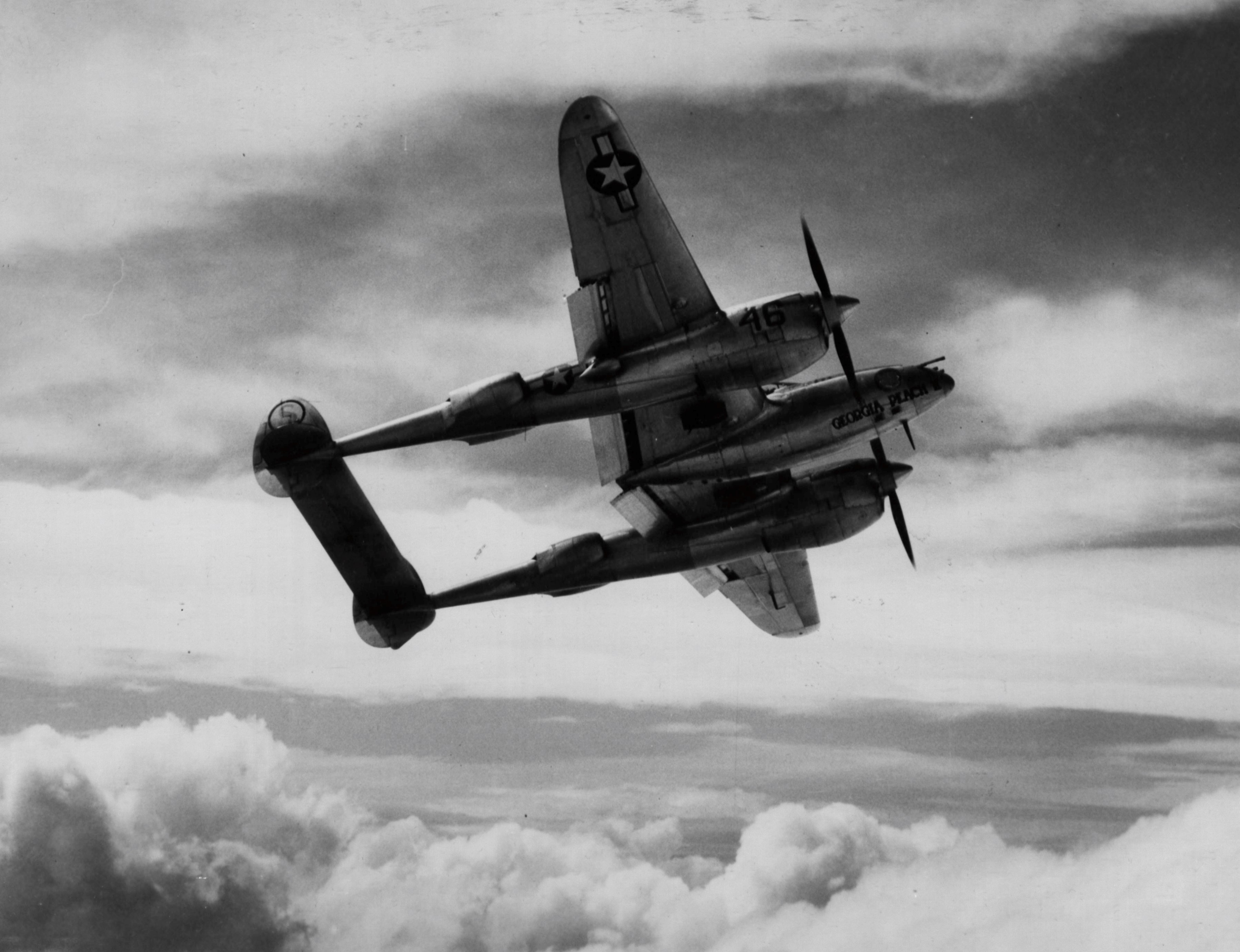 Lockheed P-38 "Georgia Peach II" in flight over Panama