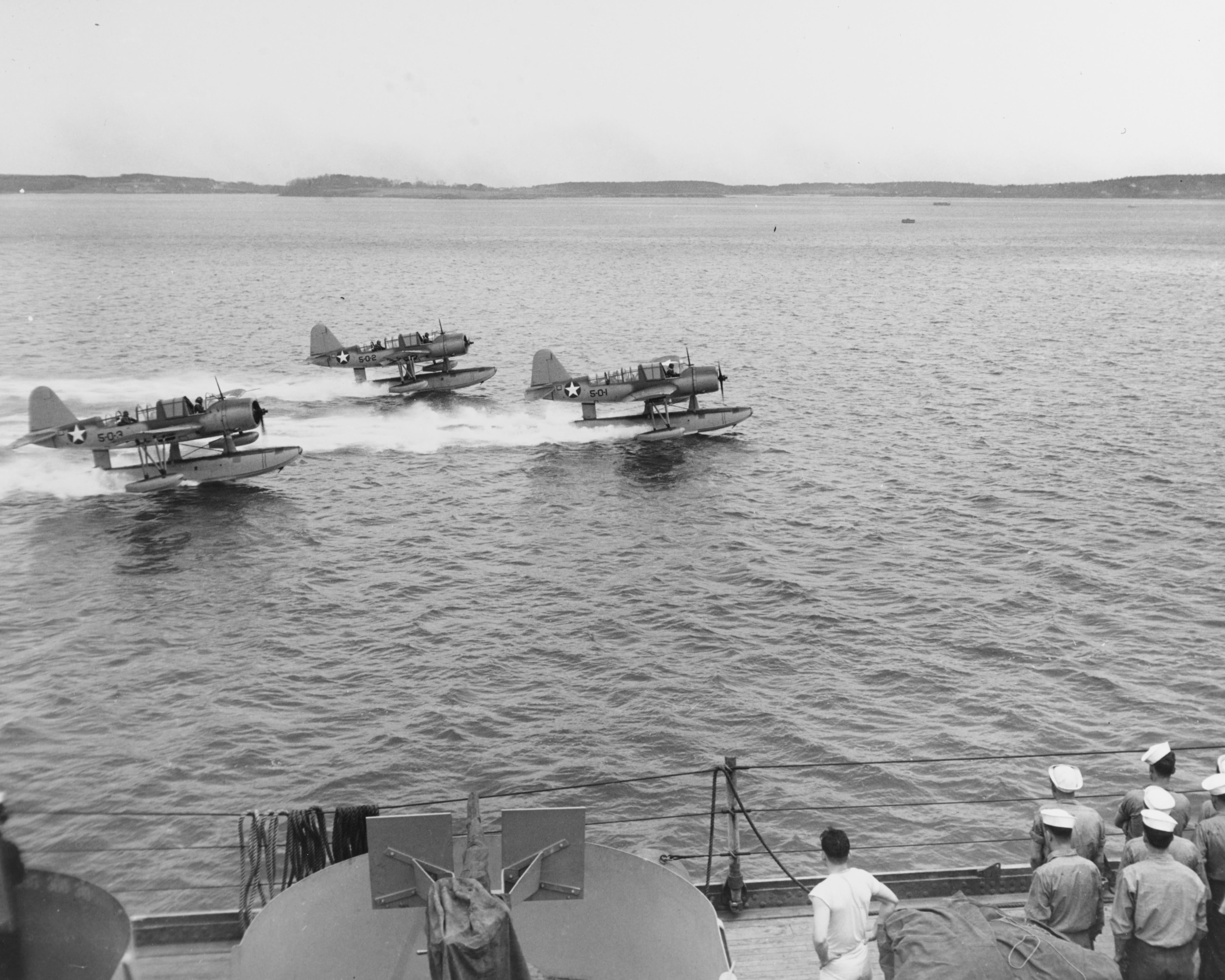 Three Vought OS2U scout planes