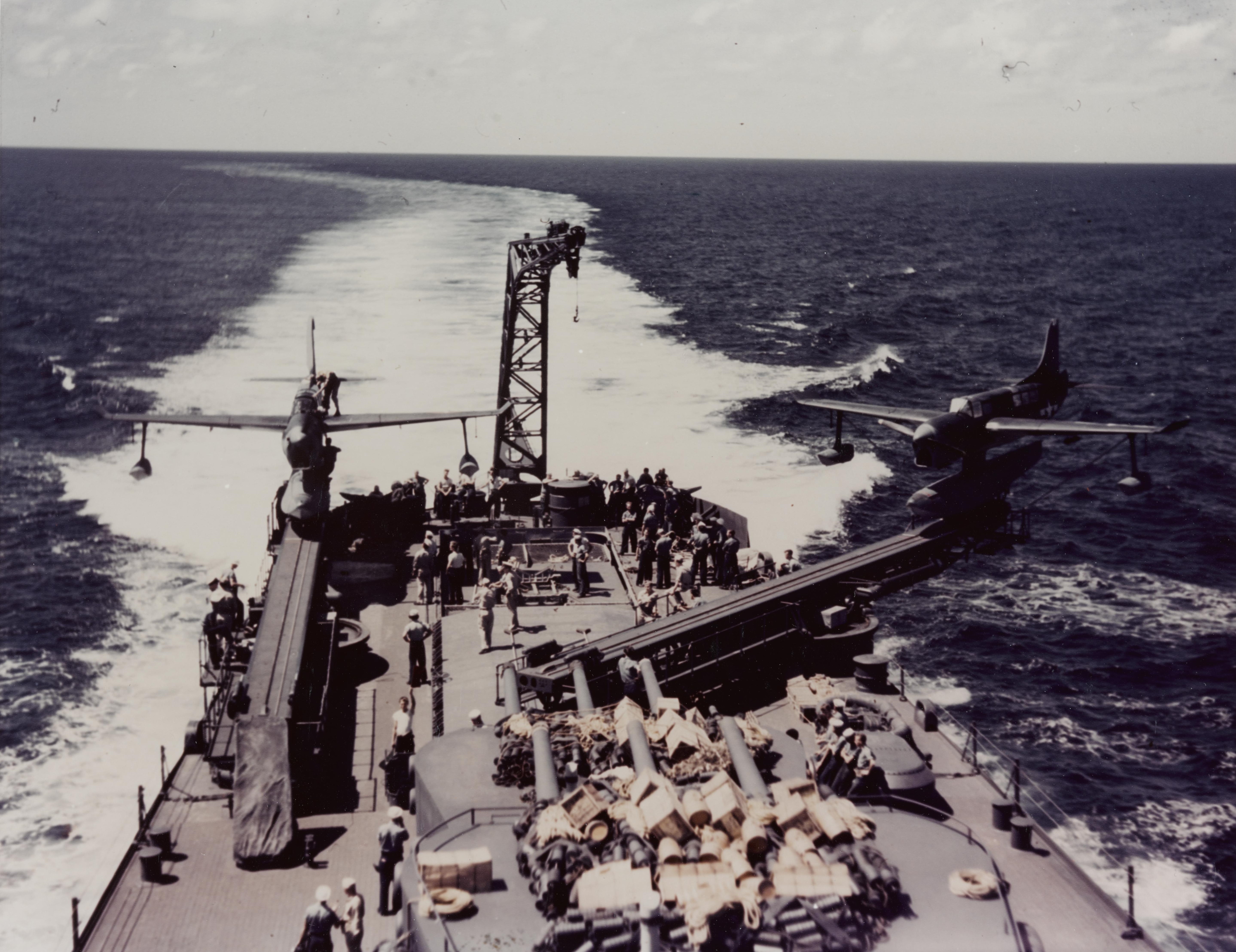 SO3C catapulting from cruiser Biloxi