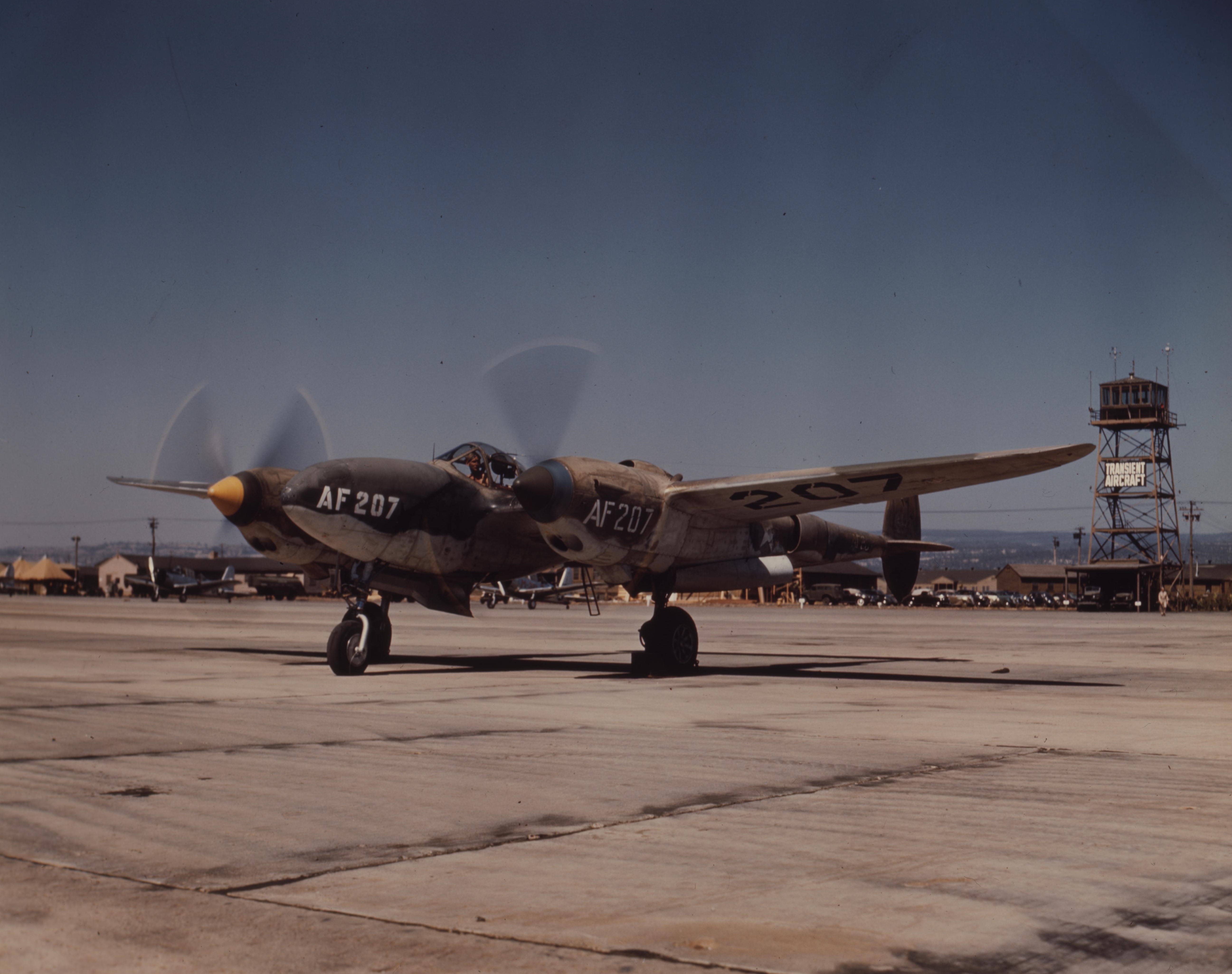 Lockheed P-38 warming up for a take-off