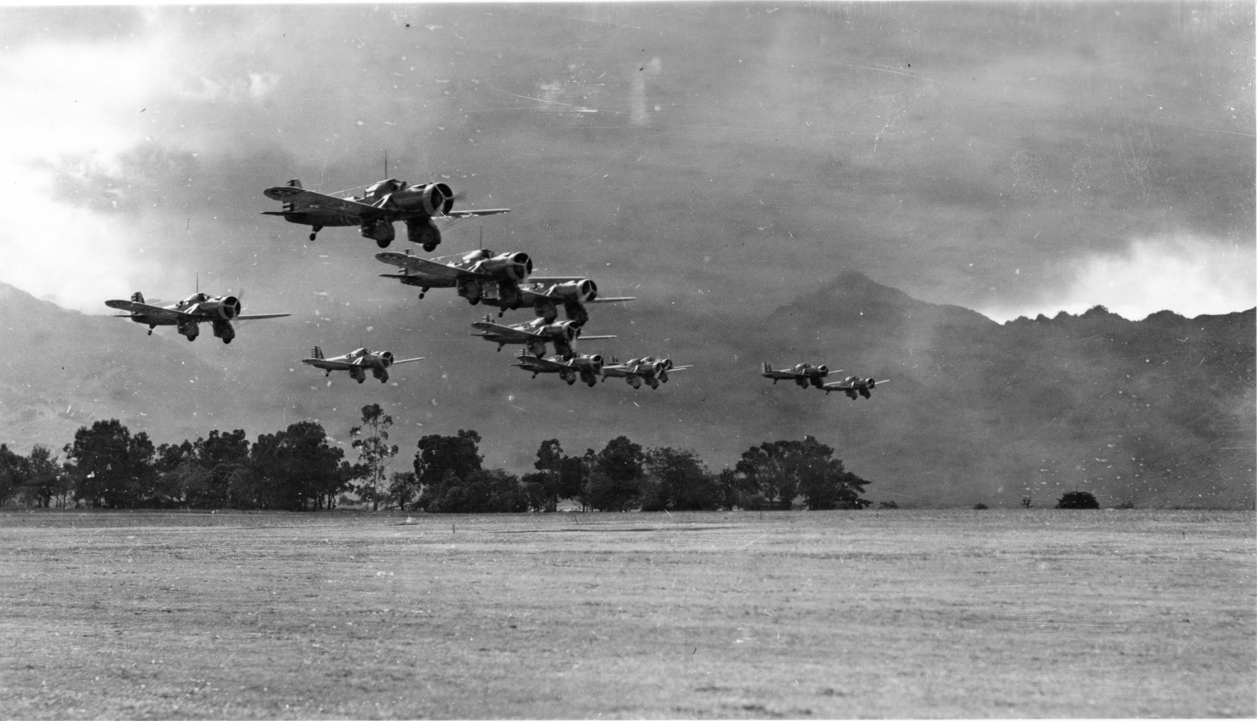 Curtiss A-12s take off from Wheeler Field, Oahu
