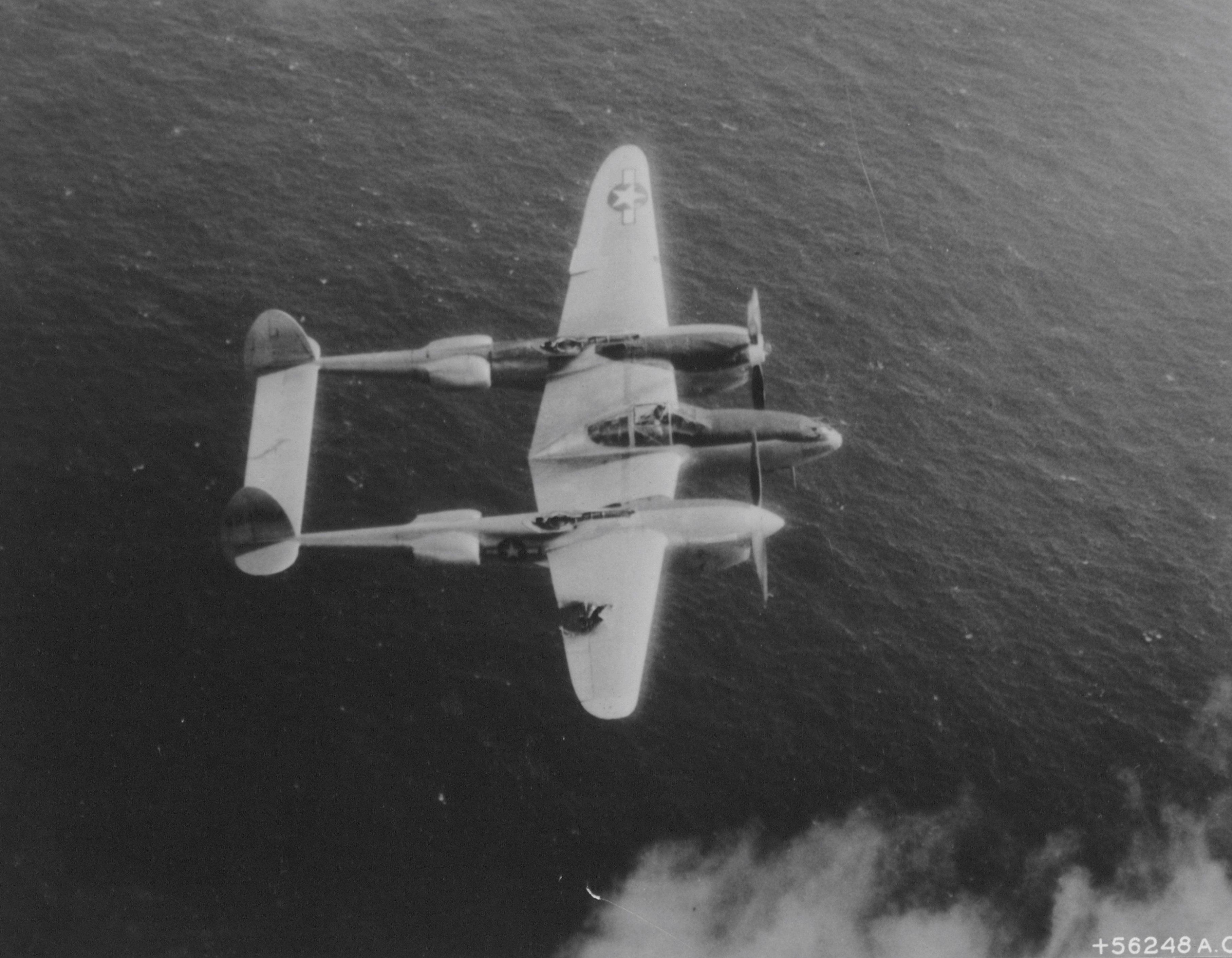 Damaged P-38 limps back to Saipan