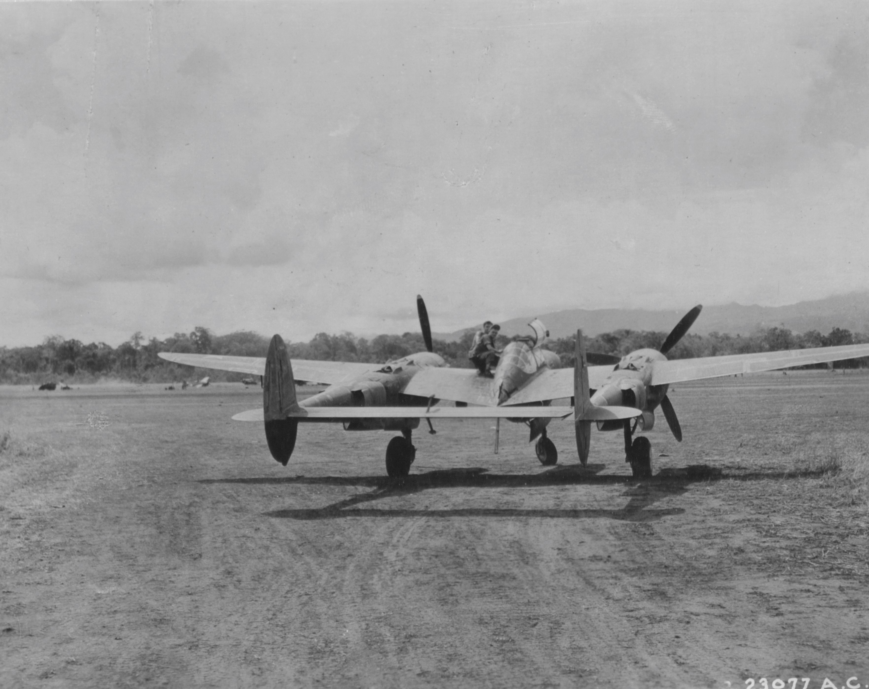 Guadalcanal-based P-38 under repair