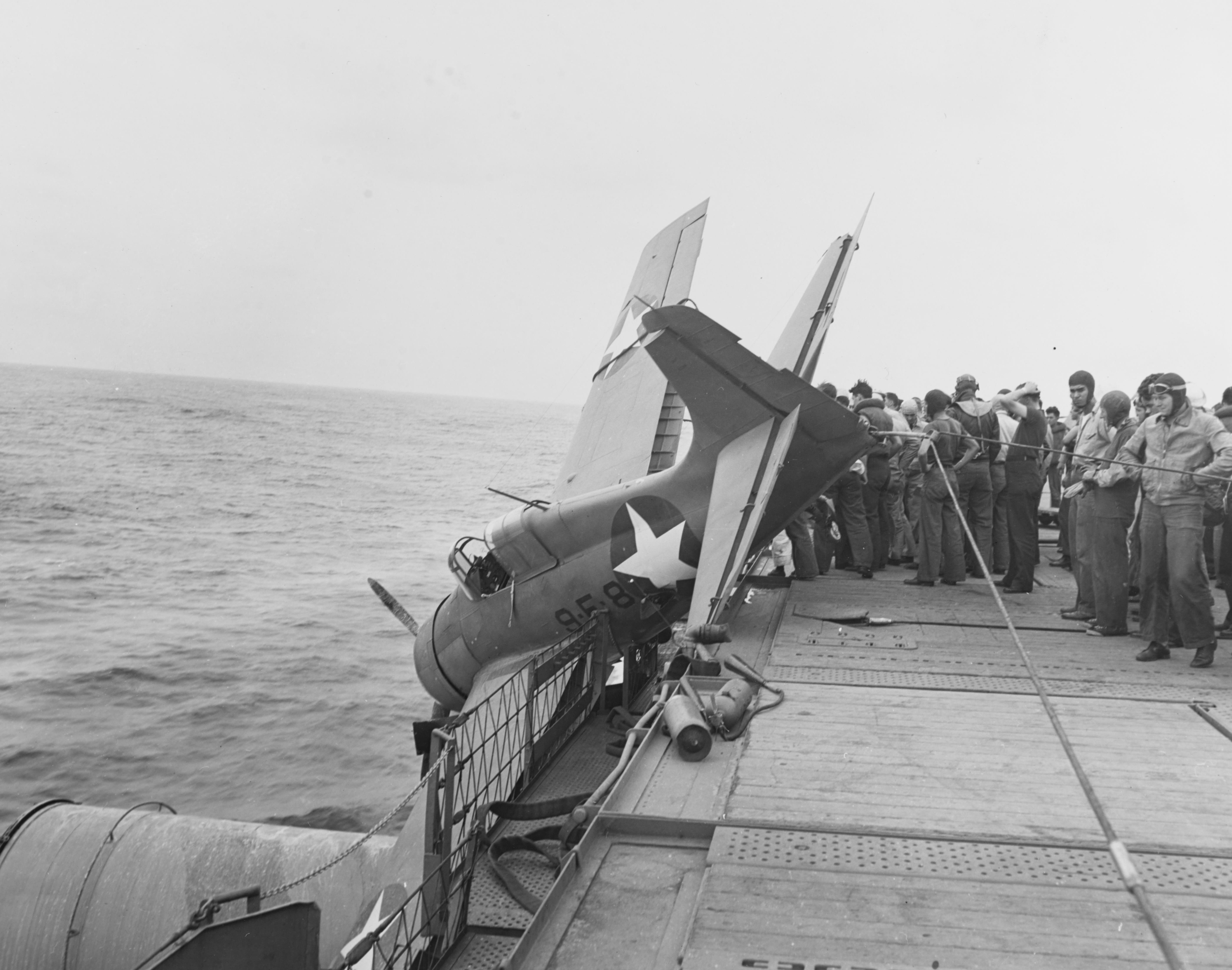 Crash of an F4F-4 "Wildcat" fighter aboard USS RANGER (CV-4)