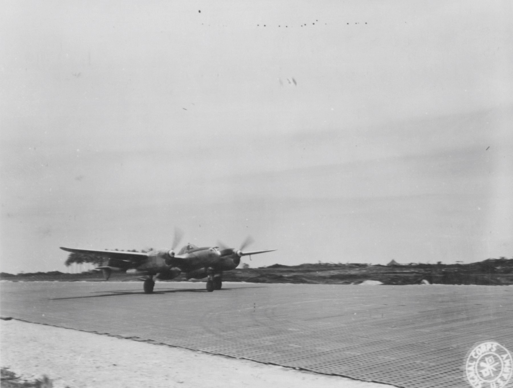 P-38 lands at Morotai