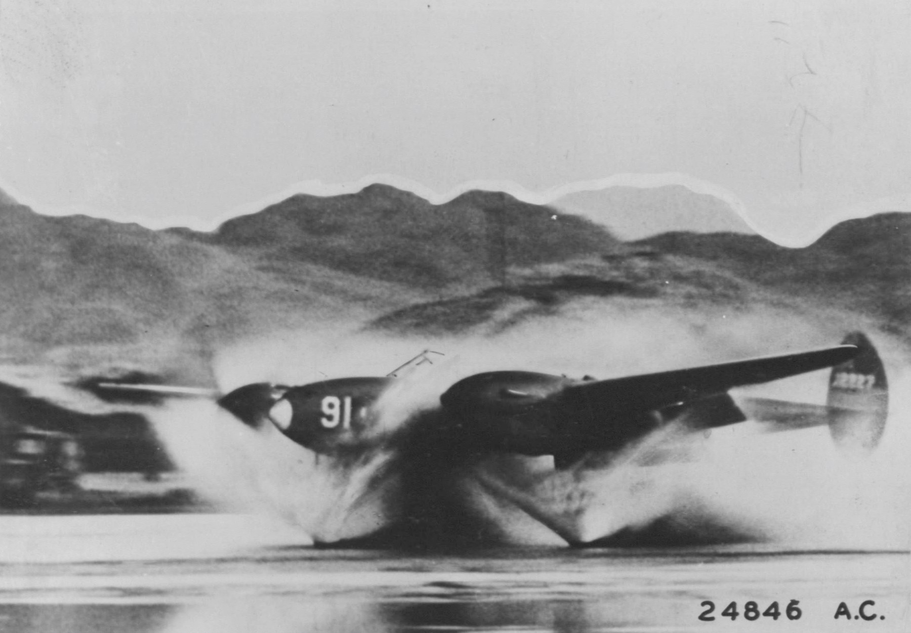 Wet landing of a P-38, Attu