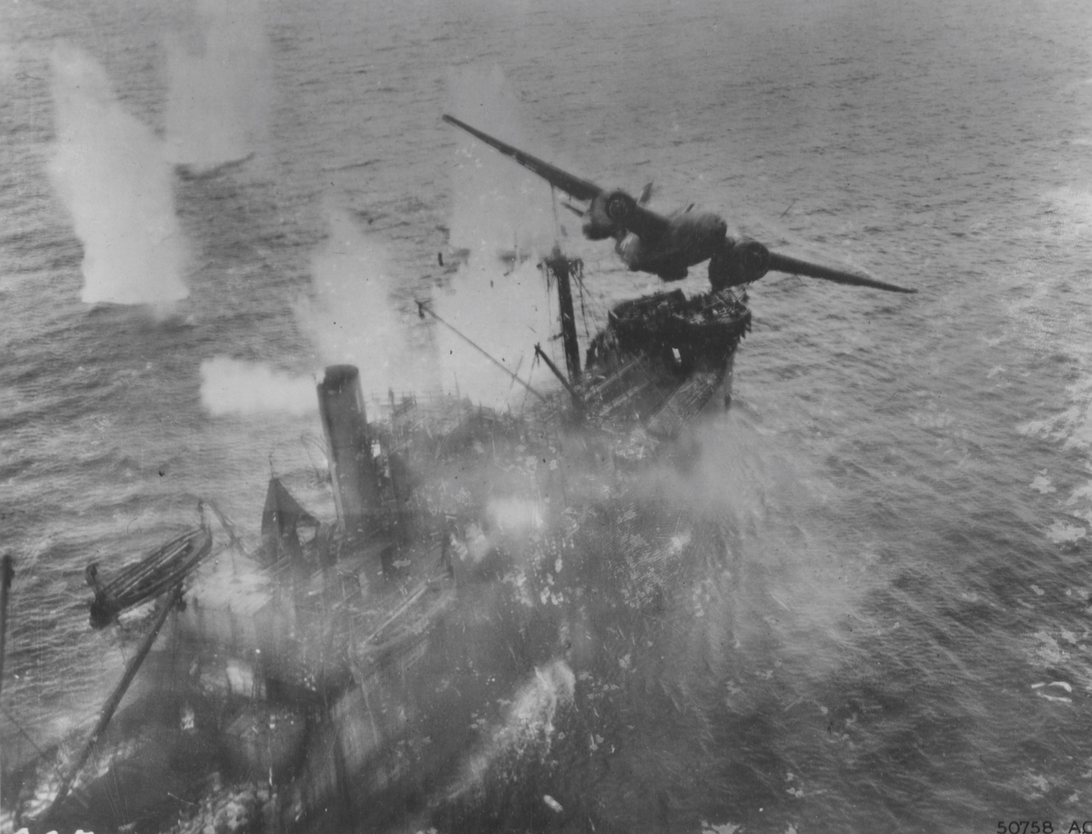 A-20 skip-bombing a Japanese ship